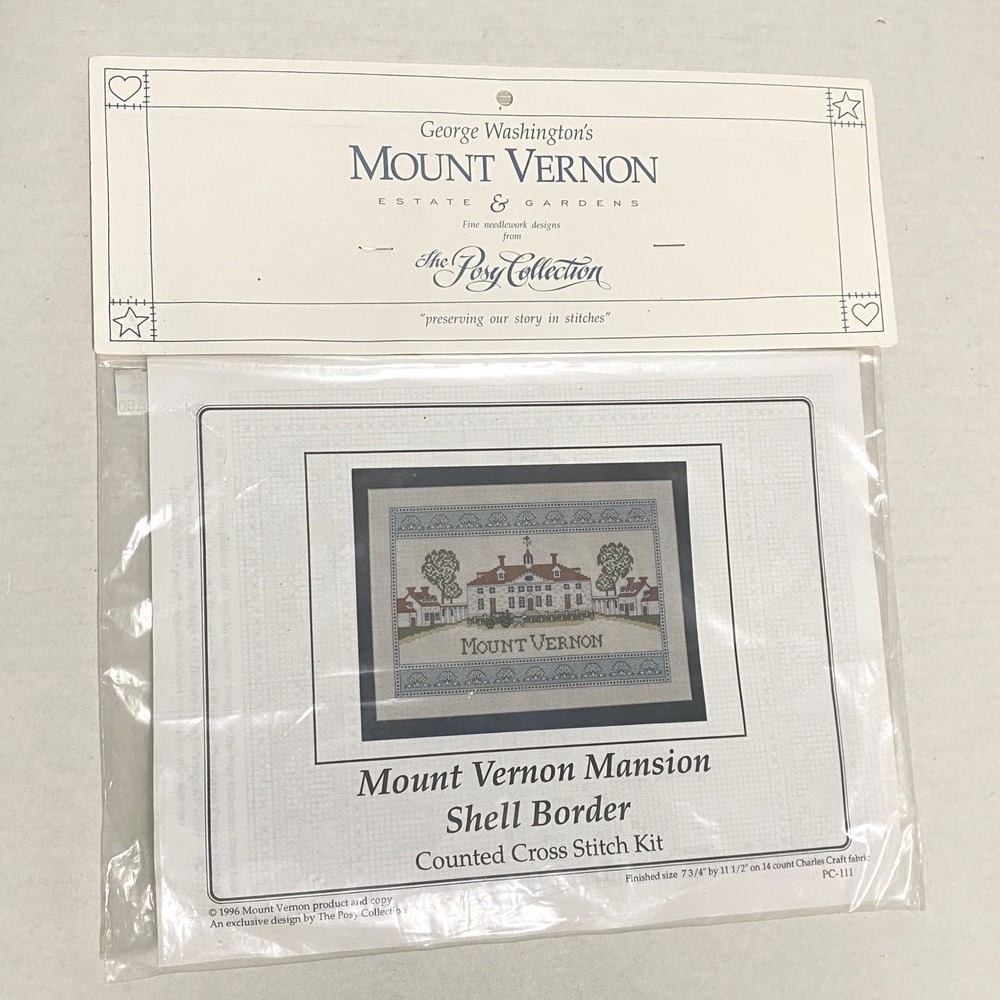 Vtg 90s Washington's Mount Vernon Mansion Shell Border Counted Cross Stitch Kit - Picture 2 of 4